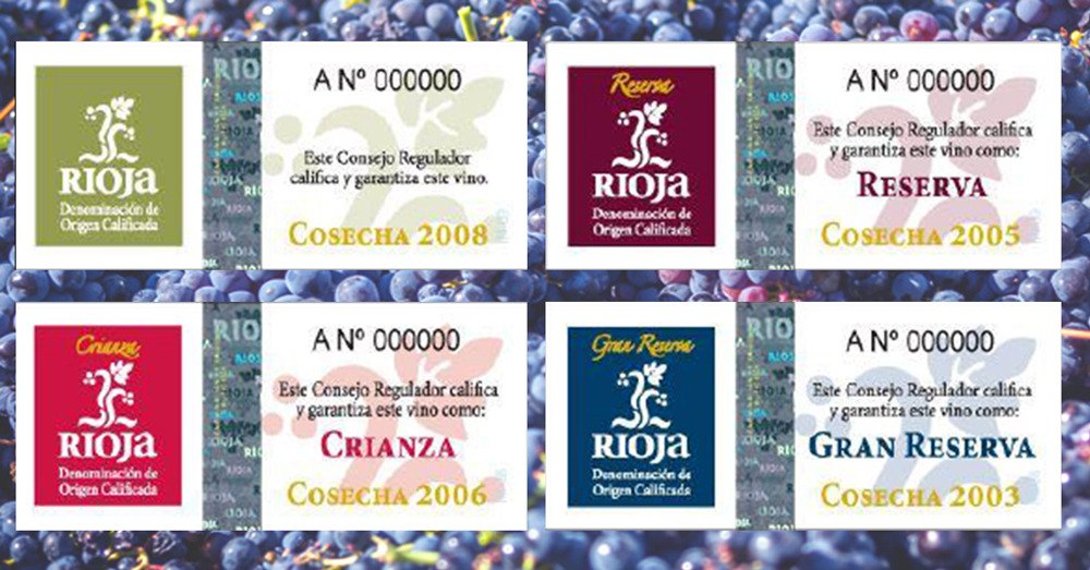Tags of the types of wine by the Consejo Regulador